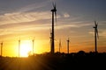 Beautiful sunset above the windmills on the field Royalty Free Stock Photo