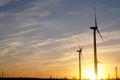 Beautiful sunset above the windmills on the field Royalty Free Stock Photo