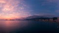 Beautiful sunset, aerial view of the beach, acapulco city seen from above. Travel and vacation concept. Colorful sunset Royalty Free Stock Photo