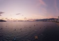 Beautiful sunset, aerial view of the beach, acapulco city seen from above. Travel and vacation concept. Colorful sunset Royalty Free Stock Photo