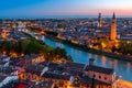 Beautiful sunset aerial view of Verona. Venero region in italy. Verona sunset cityscape Royalty Free Stock Photo