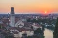 Beautiful sunset aerial view of  Verona, Veneto region, Italy Royalty Free Stock Photo