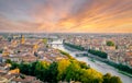 Beautiful sunset aerial view of  Verona, Veneto region, Italy Royalty Free Stock Photo