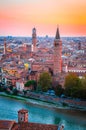 Beautiful sunset aerial view of  Verona, Veneto region, Italy Royalty Free Stock Photo