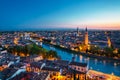 Beautiful sunset aerial view of Verona. Veneto region in italy. Verona sunset cityscape