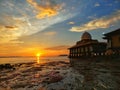 A beautiful sunset over Al Hussain Mosque, Kuala Perlis, Malaysia Royalty Free Stock Photo