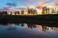 Beautiful sunset over the river. Landscape Royalty Free Stock Photo