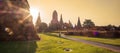 Beautiful sunset ancient stupa in Wat Chaiwatthanaram temple in Ayutthaya Historical Park, a UNESCO world heritage site in