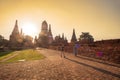 Beautiful sunset ancient stupa in Wat Chaiwatthanaram temple in Ayutthaya Historical Park, a UNESCO world heritage site in