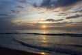 Beautiful sunset on the beach with beautiful water tides and cloudy sky