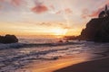 Beautiful sunset on the beach with black volcanic sand Royalty Free Stock Photo