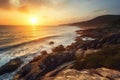 Beautiful sunset on the beach of Cabo da Roca, Portugal