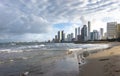 The beautiful sunset beach of Cartagena de indias in the colombian caribbean seen from the sea. Royalty Free Stock Photo