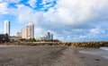 The beautiful sunset beach of Cartagena de indias in the colombian caribbean seen from the sea. Royalty Free Stock Photo