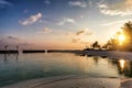 Beautiful sunset beach scene on the tropical Maldives Royalty Free Stock Photo