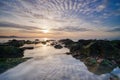 Beautiful sunset on the beach. Seascape with an impressive blue, purple sky