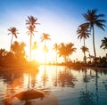 Beautiful sunset at beach in the tropics. Travel. Royalty Free Stock Photo