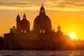 Sunset behind the Church of Madonna Della Salute in Venice Royalty Free Stock Photo