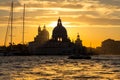 Sunset behind the Church of Madonna Della Salute in Venice Royalty Free Stock Photo