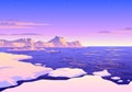 Beautiful Sunset Arctic Or Antartic Iceberg Landscape Illustration