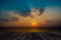 Sunset and blue sky and clouds with old wood floor background Royalty Free Stock Photo