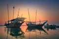 Beautiful Sunset Boats in seaside with red and dark sky. Dammam -Saudi Arabia