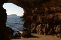 Beautiful sunset at Cala Compte beach in Ibiza, Spain.