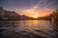 Beautiful sunset on canal in Amsterdam, Netherlands Royalty Free Stock Photo