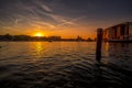 Beautiful sunset on canal in Amsterdam, Netherlands Royalty Free Stock Photo