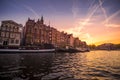 Beautiful sunset on canal in Amsterdam, Netherlands Royalty Free Stock Photo