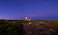 Beautiful sunset of cape Espichel and working lighthouse, Portugal