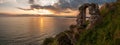 Beautiful sunset at cape Kaliakra and doorway as part of the remains of the fortress