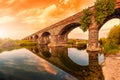 Overview at sunset of the Ancient Bridge of Orosei on the river Cedrino, Sardinia Royalty Free Stock Photo