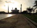 Beautiful sunset at Central Songkhla Mosque, Thailand. Royalty Free Stock Photo