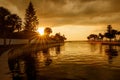 Beautiful sunset on the channel with a cloudy sky in the background in South Tampa, Florida