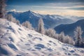 Beautiful sunset, clouds and frozen snow-capped mountains. Royalty Free Stock Photo