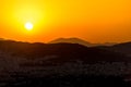 Beautiful sunset colors over the mountains Athens Royalty Free Stock Photo