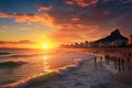 Beautiful sunset at Copacabana beach, Rio de Janeiro, Brazil, Ipanema beach in Rio de Janeiro on a gorgeous sunset, AI Generated