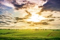 Beautiful sunset in countryside, beautiful view of the flat landscape Royalty Free Stock Photo