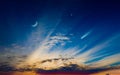 Crescent moon, glowing clouds, comet and bright star Royalty Free Stock Photo