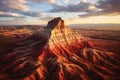 Beautiful sunset in the desert of Utah, United States of America, Aerial view of a sandstone butte in the Utah desert valley at
