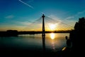 Beautiful sunset with Donaustadt bridge in Vienna, Austria.