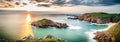 Beautiful sunset Donegal Murder Hole Panorama beach sea view in Ireland ocean Coast. Royalty Free Stock Photo