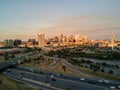 Beautiful sunset drone photo of Denver Colorado. Royalty Free Stock Photo