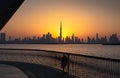 Beautiful sunset in Dubai from the creek harbor Royalty Free Stock Photo