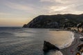 Beautiful sunset on the Fegina beach in Monterosso al Mare, Cinque Terre, La Spezia, Liguria, Italy Royalty Free Stock Photo