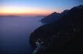 Sunset over the harbor seen from Fira, Santorini, Greece Royalty Free Stock Photo