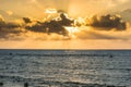 Beautiful sunset and golden twilight, and clouds over the Mediterranean Sea in Tel Aviv, Israel Royalty Free Stock Photo