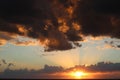 Beautiful sunset on the gulf of mexico.  beautiful orange golden sunset over the ocean.  the sun set through the clouds on the sea Royalty Free Stock Photo