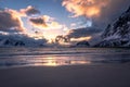 Sunset at Haukland Beach on the Lofoten Islands